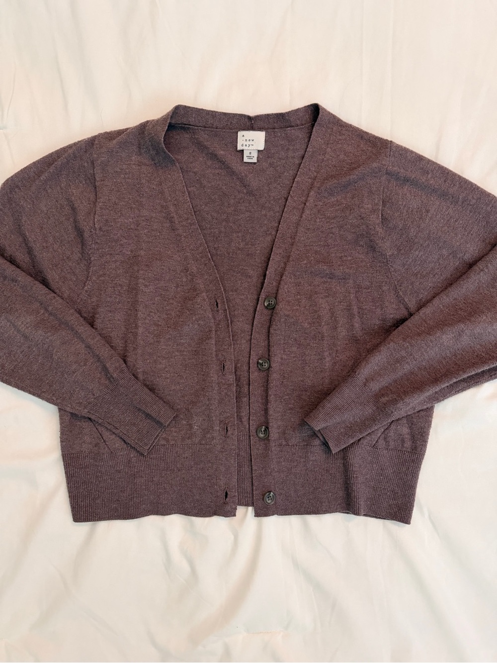 Plum Button-Front V-Neck Cardigan